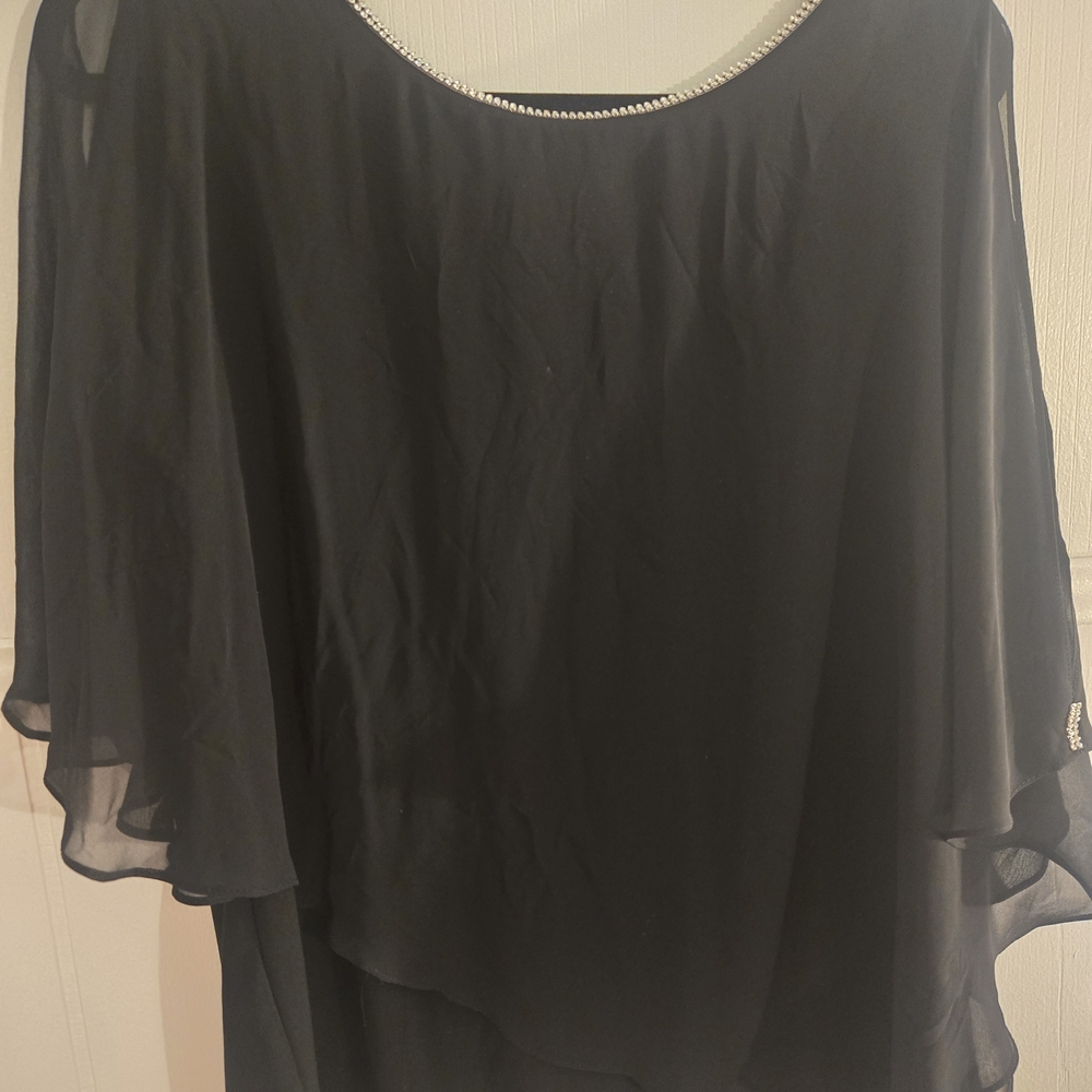 Chaus Black Chiffon Blouse with Embellished Neckline
